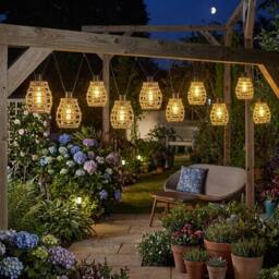 Rackhams Rattan Style Garden String Lights Outdoor Path Lanterns 10 LED Solar Powered - Rattan Style Garden String Lights - thumbnail 3