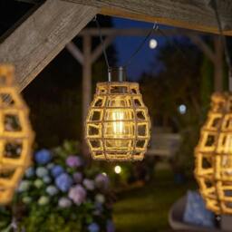 Rackhams Rattan Style Garden String Lights Outdoor Path Lanterns 10 LED Solar Powered - Rattan Style Garden String Lights - thumbnail 2