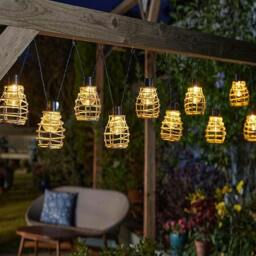 Rackhams Rattan Style Garden String Lights Outdoor Path Lanterns 10 LED Solar Powered - Rattan Style Garden String Lights - thumbnail 1