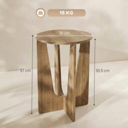 Rackhams Round Side Table, End Table with Curved Legs Coffee Wood Effect - 38 x 38 x 1.5 cm - MDF - 38 x 38 x 57 cm - thumbnail 3