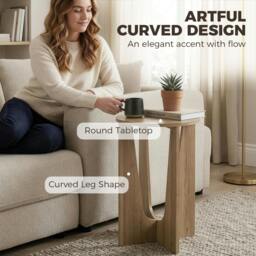 Rackhams Round Side Table, End Table with Curved Legs Coffee Wood Effect - 38 x 38 x 1.5 cm - MDF - 38 x 38 x 57 cm - thumbnail 4
