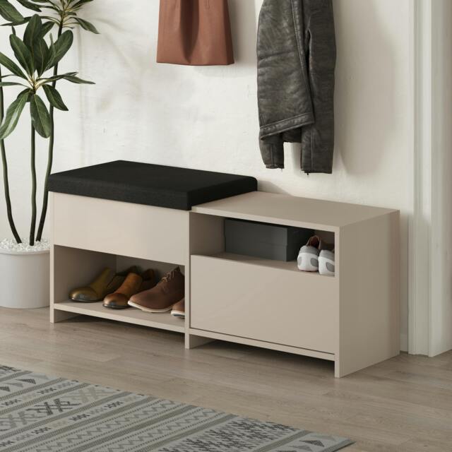 Rackhams Modern Filux Shoe Bench Rack Sliding Fabric Seat and 120.3(W) Storage Cabinet 2-Tier Open Shelves Hallway - Sandstone - image 1