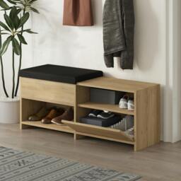 Rackhams Modern Filux Shoe Bench Rack Sliding Fabric Seat and 120.3(W) Storage Cabinet 2-Tier Open Shelves Hallway - Sandstone - thumbnail 4