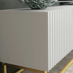 Rackhams Modular White TV Unit with Gold Base 200cm – Fluted Fronts & Push-Down Doors - 200cm  - 1 -  MDF/Chipboard - thumbnail 4