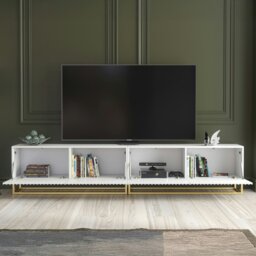 Rackhams Modular White TV Unit with Gold Base 200cm – Fluted Fronts & Push-Down Doors - 200cm  - 1 -  MDF/Chipboard - thumbnail 6