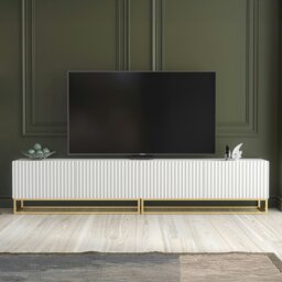 Rackhams Modular White TV Unit with Gold Base 200cm – Fluted Fronts & Push-Down Doors - 200cm  - 1 -  MDF/Chipboard - thumbnail 5