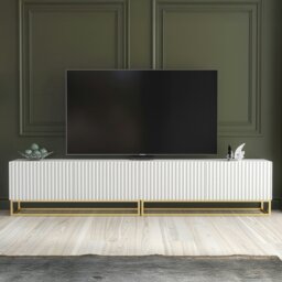 Rackhams Modular White TV Unit with Gold Base 200cm – Fluted Fronts & Push-Down Doors - 200cm  - 1 -  MDF/Chipboard - thumbnail 2