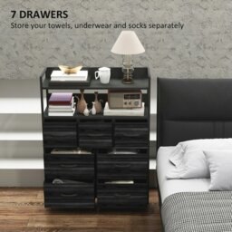 Rackhams Bedroom Chest of Drawers 7 Drawer Dresser w/ Shelves - Black - Grey Wood Effect - 7 - thumbnail 5