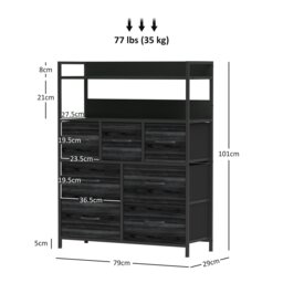 Rackhams Bedroom Chest of Drawers 7 Drawer Dresser w/ Shelves - Black - Grey Wood Effect - 7 - thumbnail 4