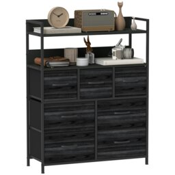 Rackhams Bedroom Chest of Drawers 7 Drawer Dresser w/ Shelves - Black - Grey Wood Effect - 7 - thumbnail 3