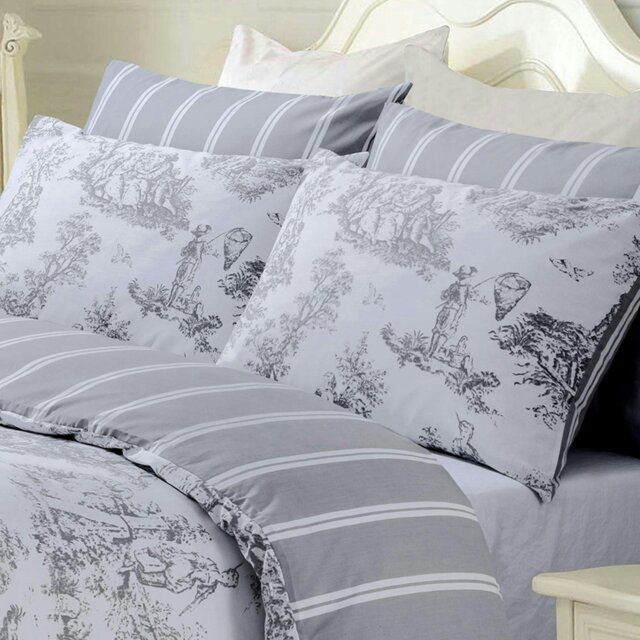Rackhams Toille Printed Cotton Blend Duvet Cover and Pillowcase Set - Grey - Double - image 1