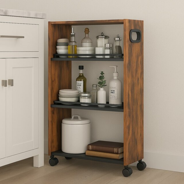 Rackhams Slim 4-Tier Rolling Kitchen Trolley with Lockable Wheels – Narrow Utility Cart for Small Spaces - image 1