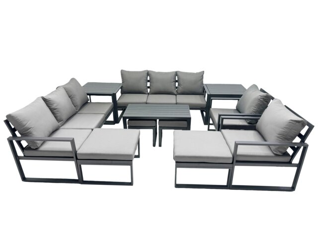 Rackhams Outdoor Garden Furniture Set Aluminium Lounge 3 Seat Sofa Oblong Coffee Table Sets with 2 Chairs 4 Stools 2 Side Tables Dark Grey - image 1