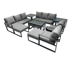 Rackhams Outdoor Garden Furniture Set Aluminium Lounge 3 Seat Sofa Oblong Coffee Table Sets with 2 Chairs 4 Stools 2 Side Tables Dark Grey - thumbnail 2