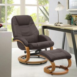 Rackhams Leather Recliner Armchair with Footstool PU High Back - Beige - thumbnail 5