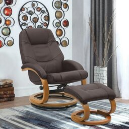 Rackhams Leather Recliner Armchair with Footstool PU High Back - Beige - thumbnail 6
