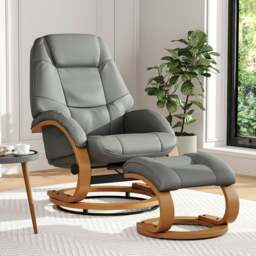 Rackhams Leather Recliner Armchair with Footstool PU High Back - Beige - thumbnail 2