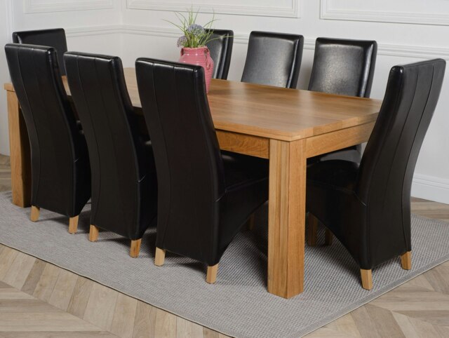 Rackhams Dakota Extra Large Oak Dining Table with Lola Leather Chairs - 8 chairs - Black - image 1