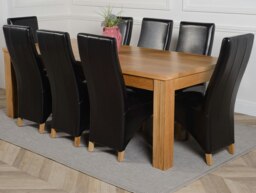 Rackhams Dakota Extra Large Oak Dining Table with Lola Leather Chairs - 8 chairs - Black - thumbnail 1