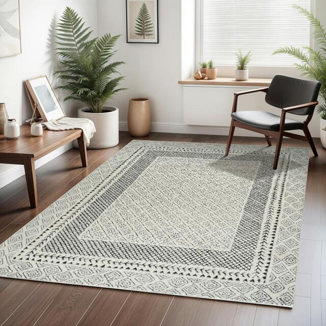 Rackhams Freud-Modern Ivory Black High Pile Rug - 160 x 213 cm - image 1