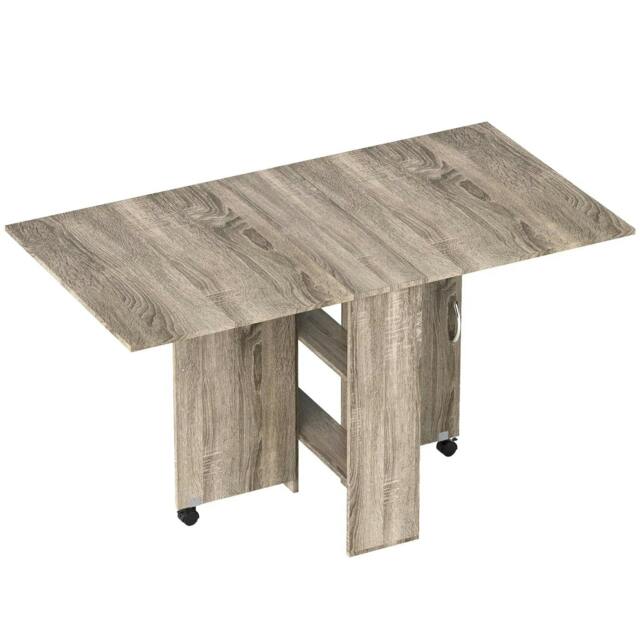 Rackhams Folding Dining Table, Drop Leaf Table with 2-Tier Shelves, Rolling Casters, for Small Spaces, Kitchen, Grey - image 1