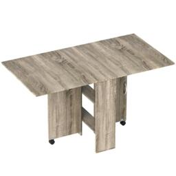 Rackhams Folding Dining Table, Drop Leaf Table with 2-Tier Shelves, Rolling Casters, for Small Spaces, Kitchen, Grey - thumbnail 1