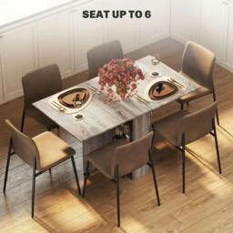 Rackhams Folding Dining Table, Drop Leaf Table with 2-Tier Shelves, Rolling Casters, for Small Spaces, Kitchen, Grey - thumbnail 5