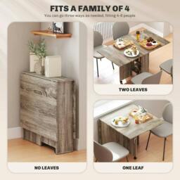 Rackhams Folding Dining Table, Drop Leaf Table with 2-Tier Shelves, Rolling Casters, for Small Spaces, Kitchen, Grey - thumbnail 4
