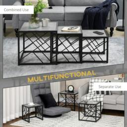 Rackhams Nesting Coffee Tables, Set of 3 Square Side Tables with Black Metal Frame, for Living Room, Bedroom and Office, Grey - thumbnail 6