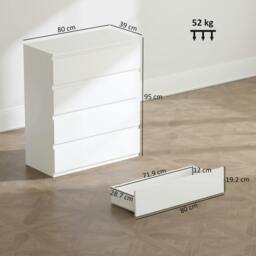 Rackhams Chest of Drawers, 4 Drawer Storage Cabinet Unit for Bedroom, White - thumbnail 3