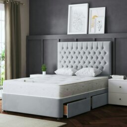 Rackhams Seraphine Divan Bed with Upholstered Headboard - Two Drawers - Silver - Double - thumbnail 5