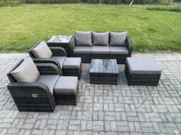 Rackhams Patio Garden Furniture Sets Wicker 8 Seater Outdoor Rattan Furniture Sofa Sets with Square Coffee Table Side Table 3 Footstools - thumbnail 2
