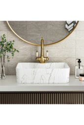 Rackhams Rectangular Marble Bathroom Vanity Vessel Sink - White