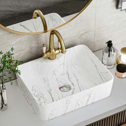 Rackhams Rectangular Marble Bathroom Vanity Vessel Sink - White - thumbnail 2