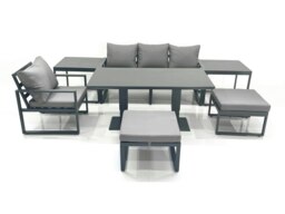 Rackhams 6 Seater Garden Sofa Set Aluminium Furniture Rising Dining Tabe Set with Chair 2 Big Footstool 2 Side Tables Dark Grey - thumbnail 2