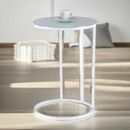 Rackhams Glass C Shaped Round Side Table White - thumbnail 3