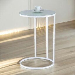 Rackhams Glass C Shaped Round Side Table White - thumbnail 4