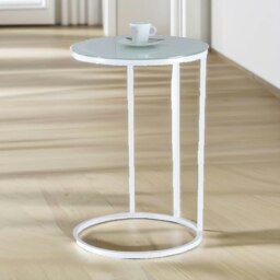 Rackhams Glass C Shaped Round Side Table White - thumbnail 1
