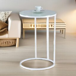 Rackhams Glass C Shaped Round Side Table White - thumbnail 2