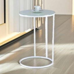 Rackhams Glass C Shaped Round Side Table White - thumbnail 5