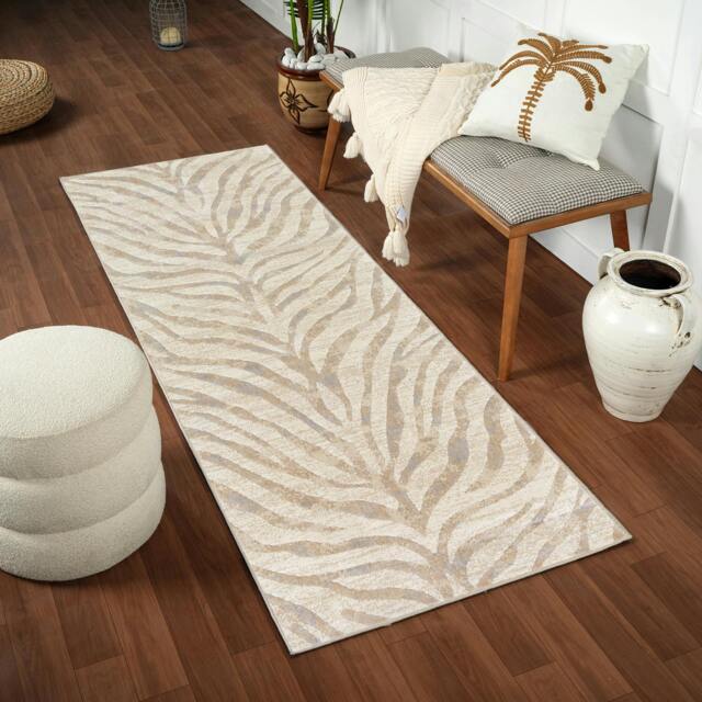 Rackhams City-Animal Print Grey Beige Yellow Boho Zebra Pattern Rug - 80 x 220 cm - image 1