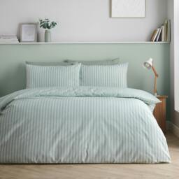 Rackhams Epping Textured Stripe Reversible Duvet Cover Set Green - Single - Green - thumbnail 1