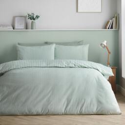 Rackhams Epping Textured Stripe Reversible Duvet Cover Set Green - Single - Green - thumbnail 2