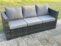 Rackhams Wicker 7 Pieces Rattan Garden Furniture Sofa Set with Armchair Side Table Square Coffee Table 2 Small Footstools Dark Grey Mixed - thumbnail 3