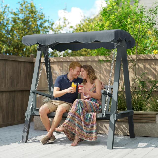 Rackhams 2 Seater Garden Swing Seat with Canopy, Outdoor Hammock Bench, Grey - Grey - 1 - Swing bench - image 1
