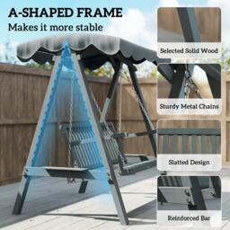 Rackhams 2 Seater Garden Swing Seat with Canopy, Outdoor Hammock Bench, Grey - Grey - 1 - Swing bench - thumbnail 5