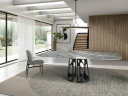 Rackhams Oval Barrel porcelain marble and black steel dining table 1136 - thumbnail 6