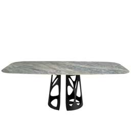 Rackhams Oval Barrel porcelain marble and black steel dining table 1136 - thumbnail 3
