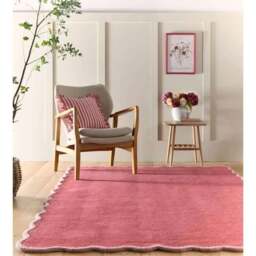 Rackhams Wool Scalloped Pink Rug Bordered Design - 160X230 cm - thumbnail 5