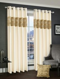 Rackhams Vogue 3D Floral Diamante Ready Made Eyelet Curtains - 168cm x 183cm - Latte - thumbnail 1